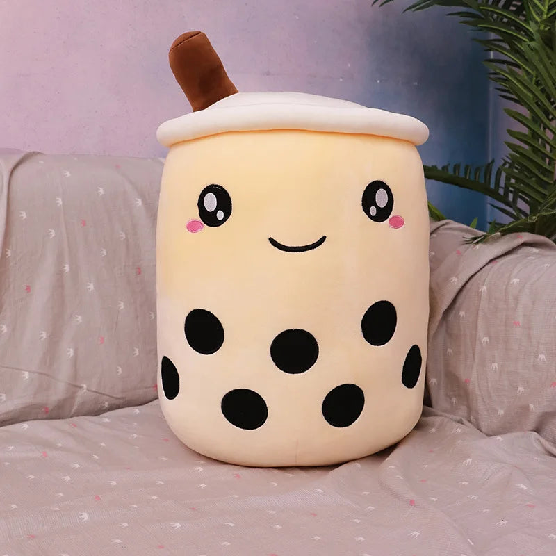 A display of the 50cm Wide Eye Beige Soft Boba Milk Tea Plush Toy.