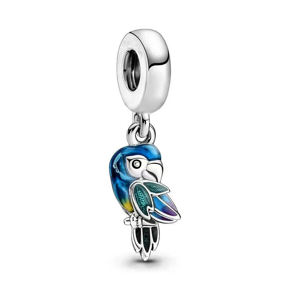 A showcasing of the Blue Parrot Bracelet Charm on a white background in the front view. 