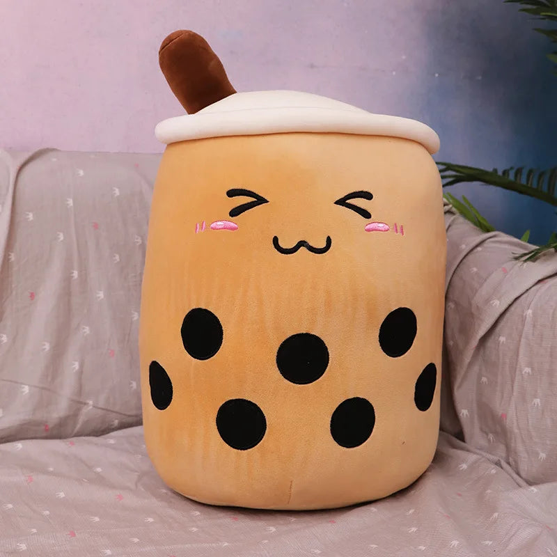 A display of the 50cm Brown Squinty Eye Soft Boba Milk Tea Plush Toy.