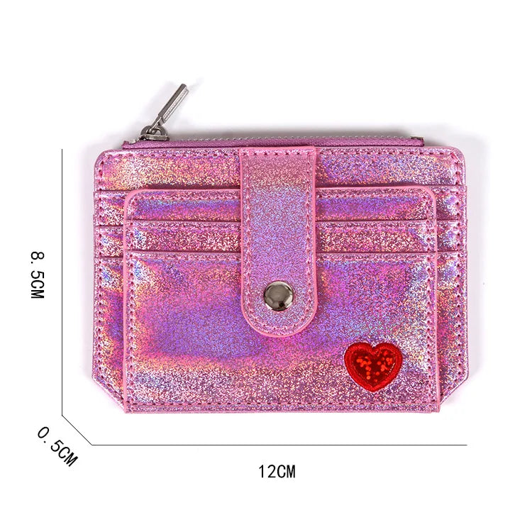 A showcasing of the size measurements for the glitter wallets. The sizes are 8.5 CM in height and 12 CM in length.