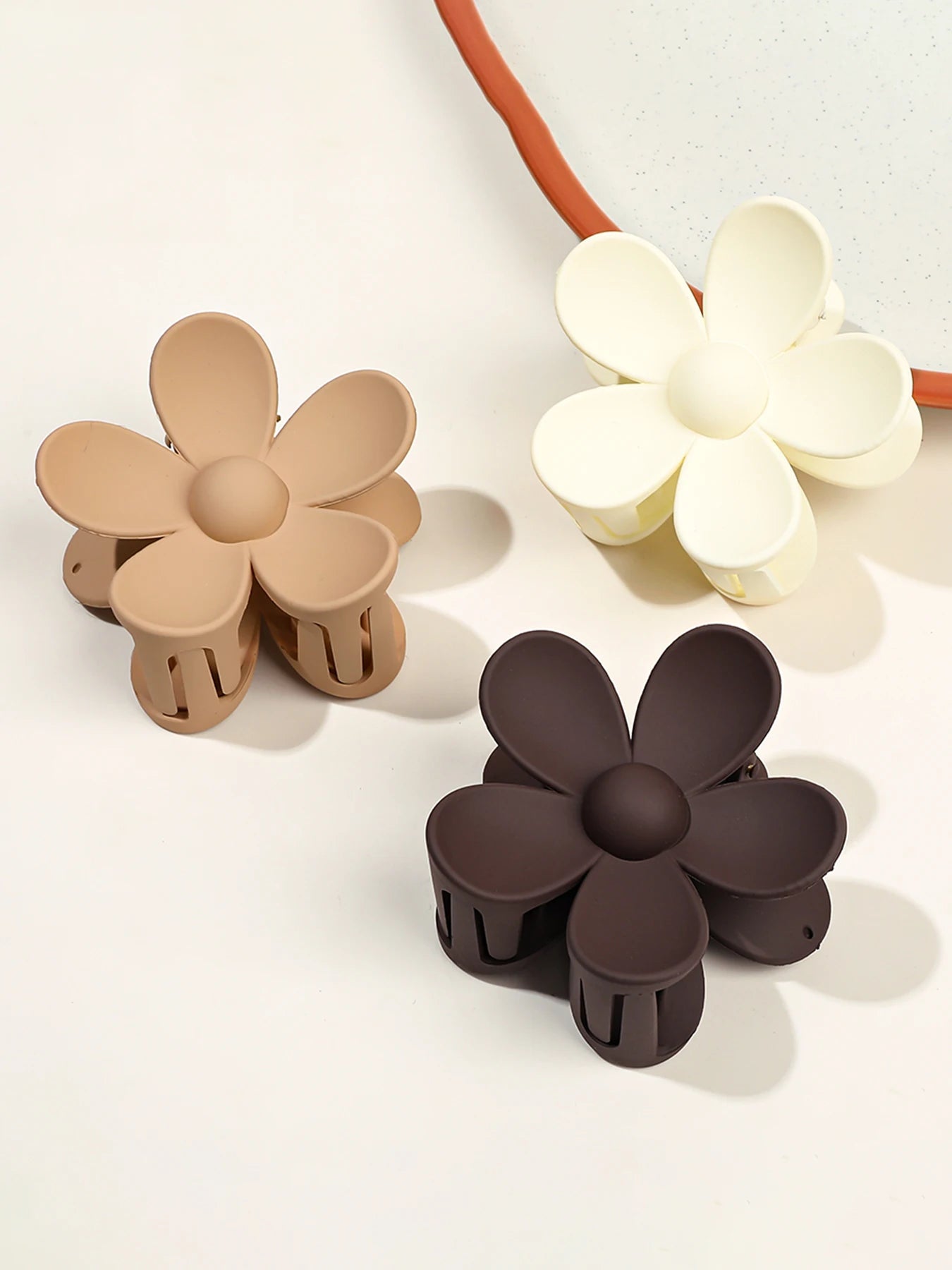 Sweet Flower Scrunchie Hair Clip Set - 4 Neutral Colors, Elegant Floral Design