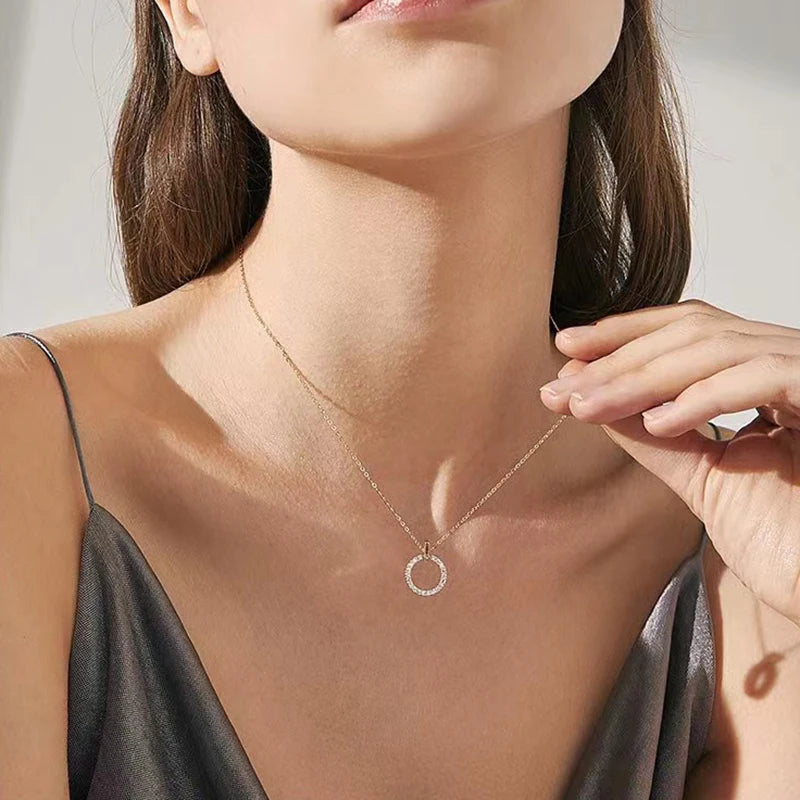 Elegant 925 Sterling Silver Zircon Geometric Pendant Necklace - Sparkling Choker for Women, Perfect Party Favor & Fashion Jewelry